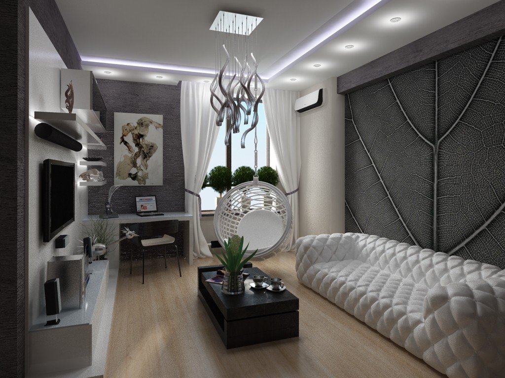imagen de Sala de estar-cocina. zonificación del espacio en 3d max vray