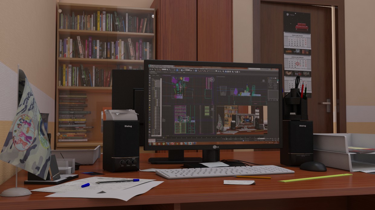 Office room in 3d max vray 2.0 image