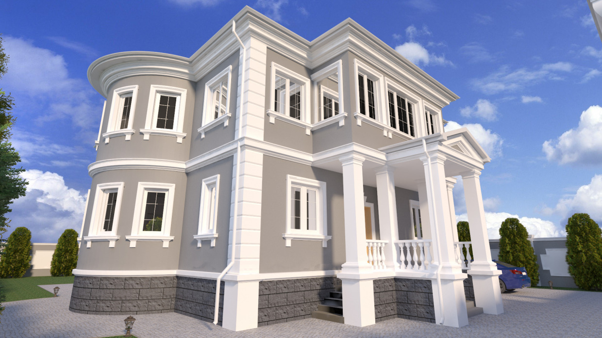 O projeto da casa no estilo clássico em 3d max vray 3.0 imagem