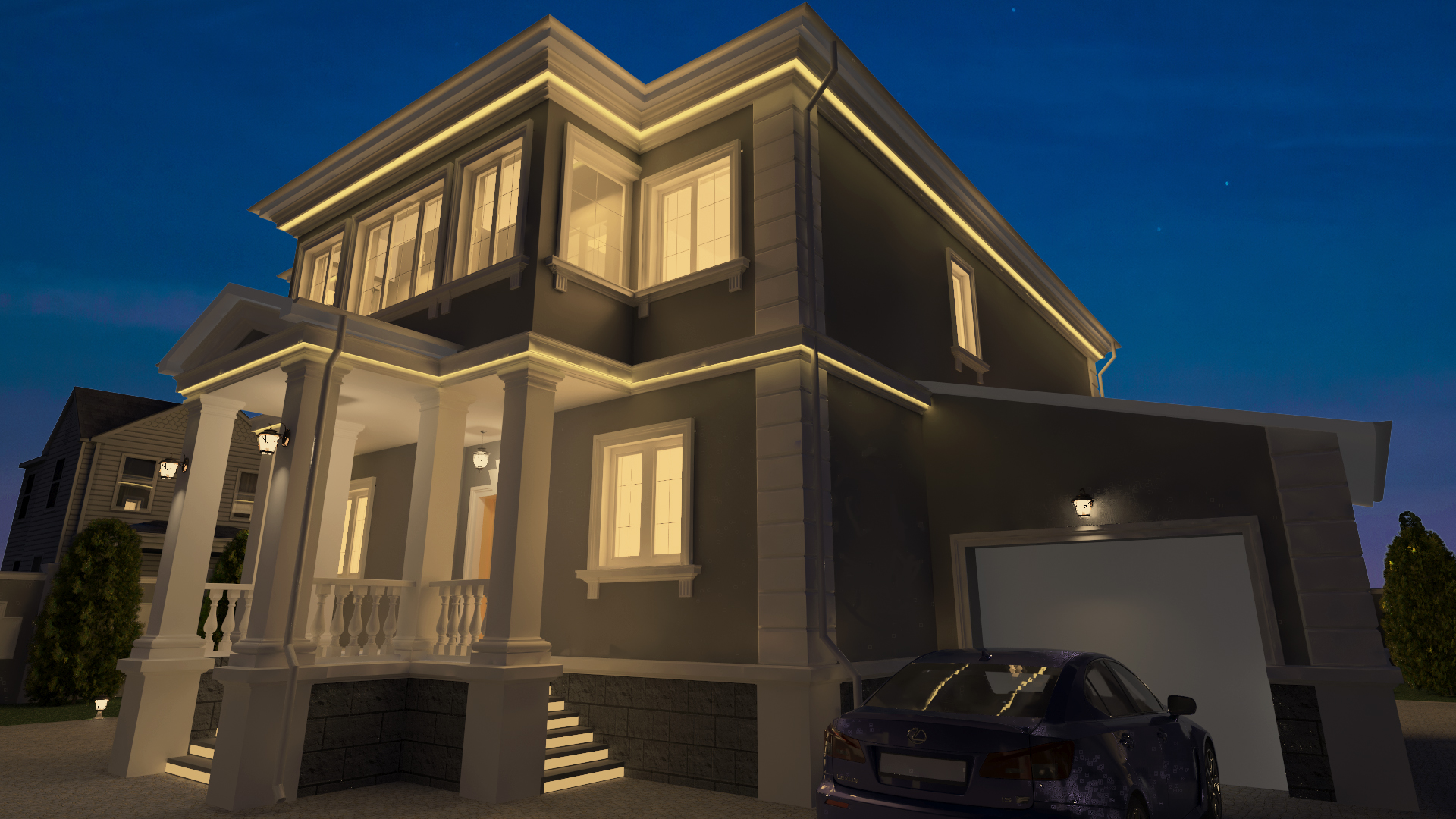 O projeto da casa no estilo clássico em 3d max vray 3.0 imagem