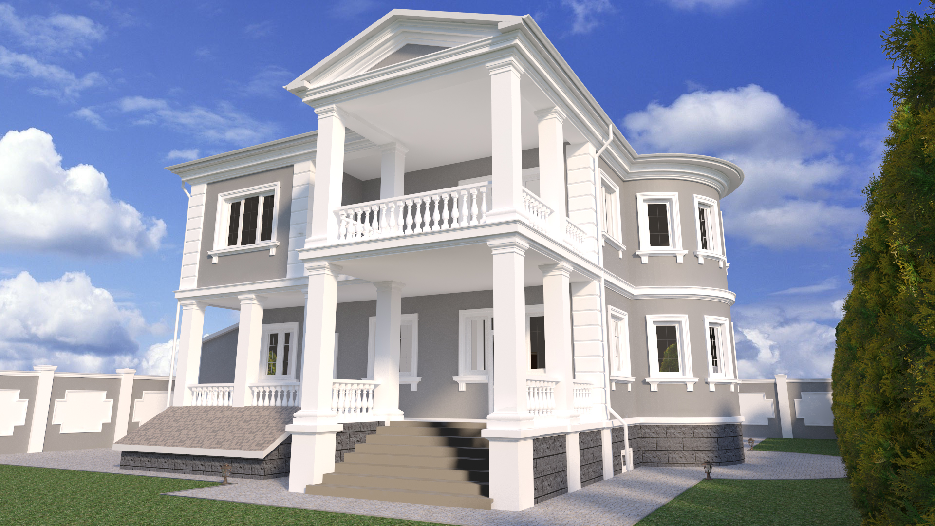 O projeto da casa no estilo clássico em 3d max vray 3.0 imagem