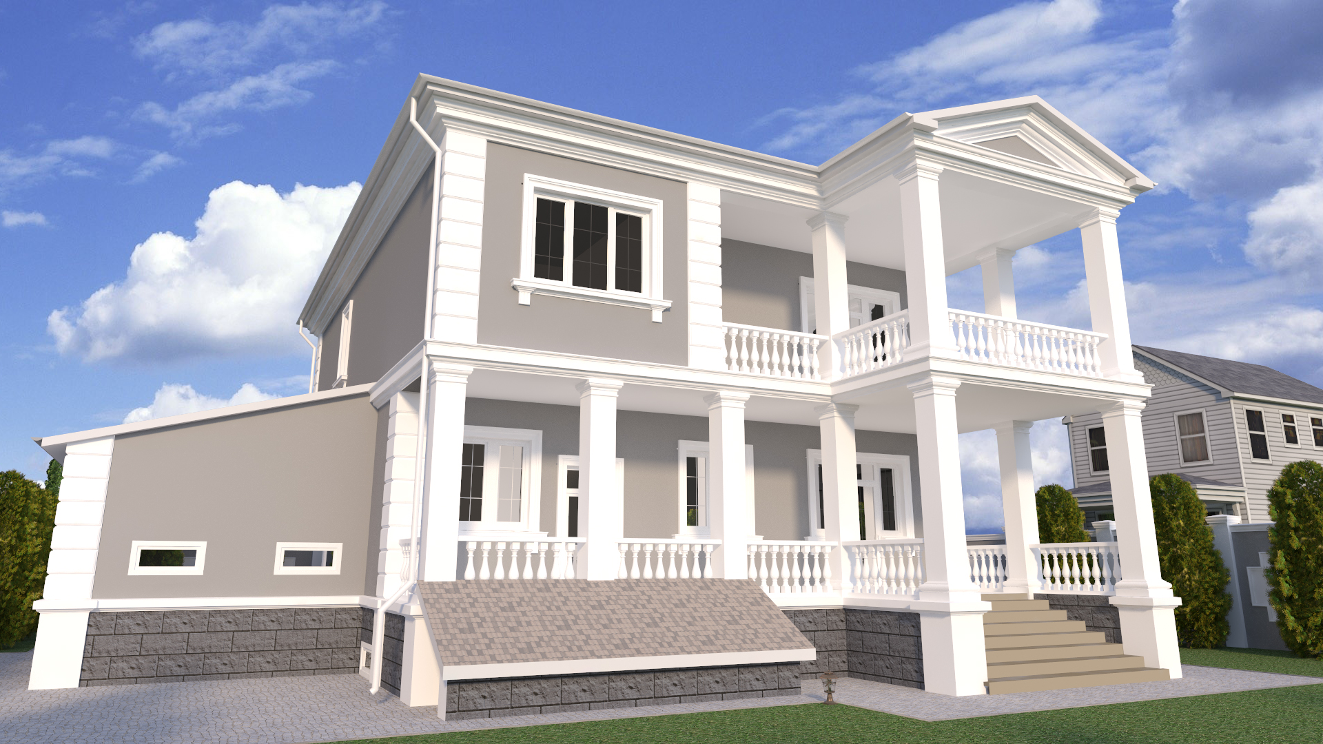 O projeto da casa no estilo clássico em 3d max vray 3.0 imagem