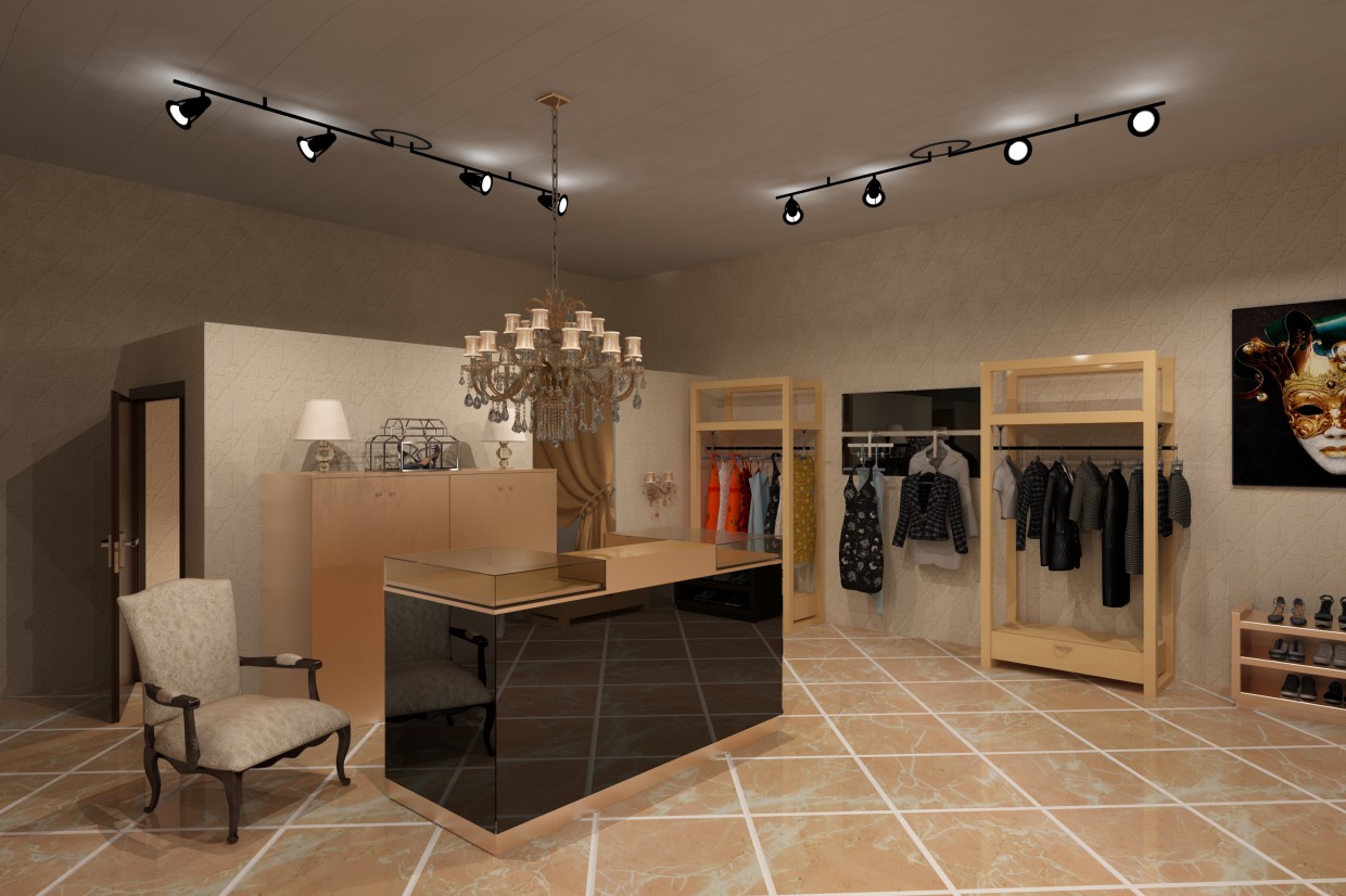 Visualización 3d boutique de ropa 