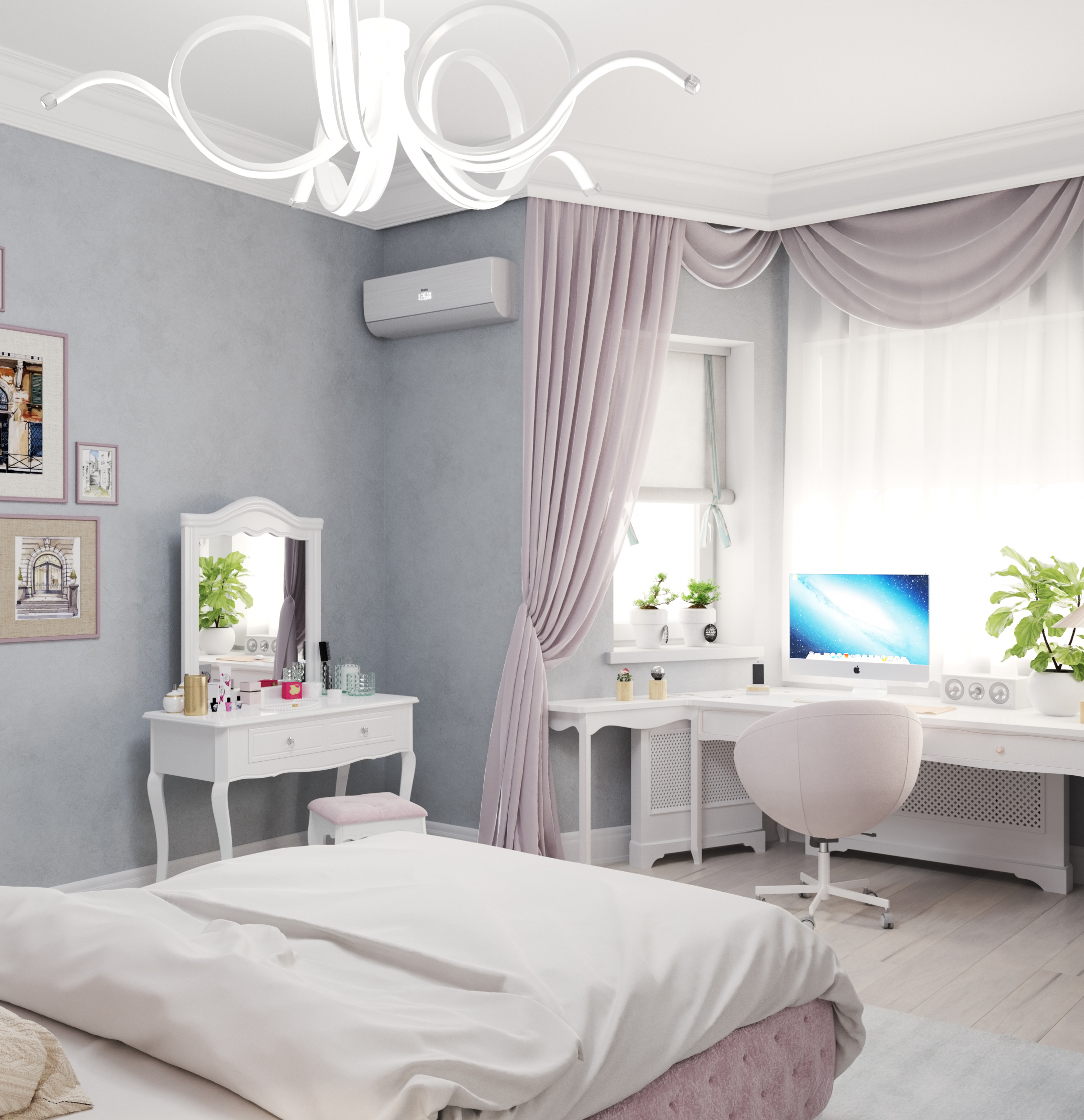 बेडरूम। 3d max corona render में प्रस्तुत छवि