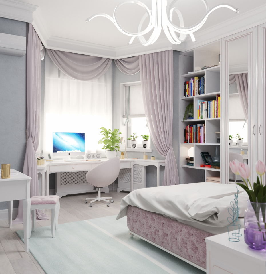 बेडरूम। 3d max corona render में प्रस्तुत छवि
