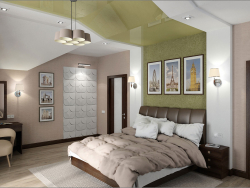 Interior design della camera da letto in soffitta a Chernigov
