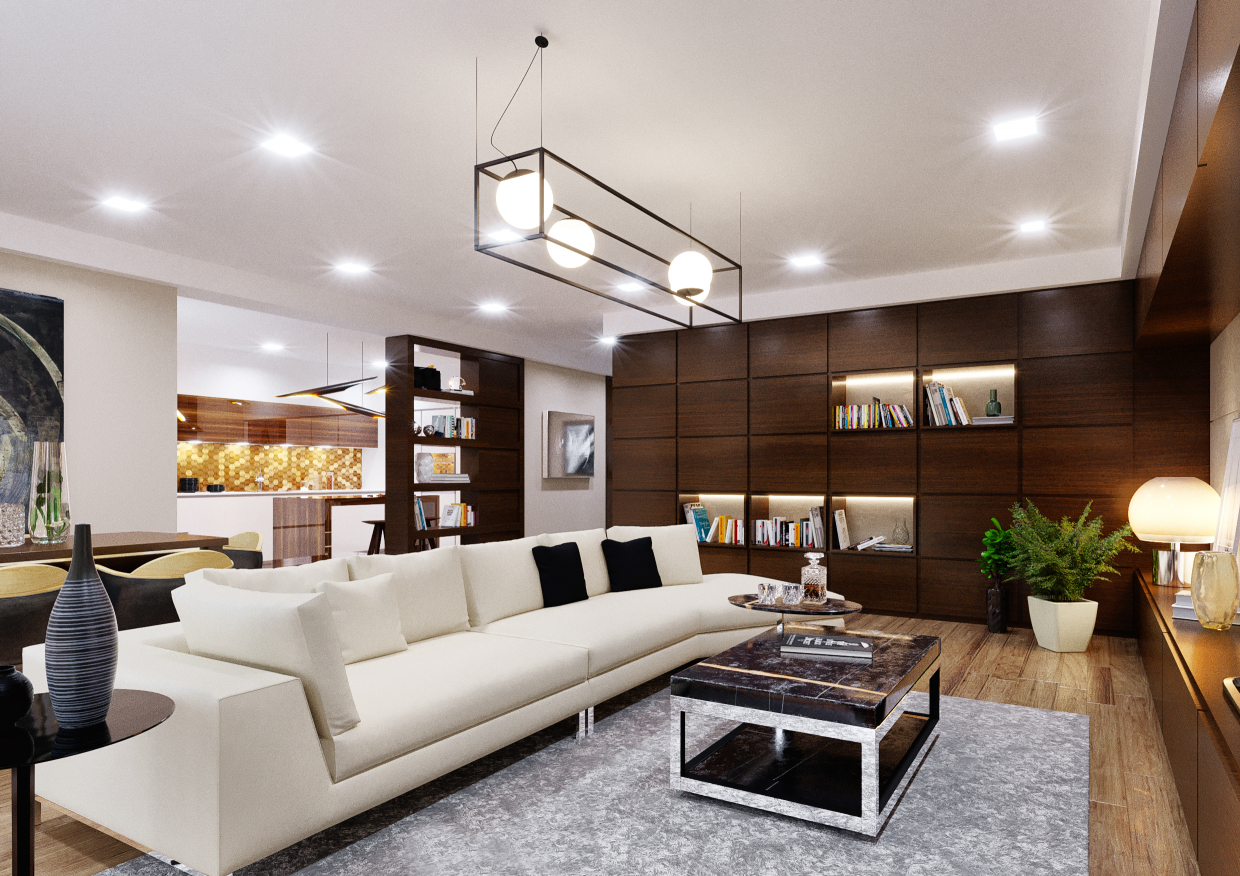 LIVING ROOM&KITCHEN in 3d max corona render image