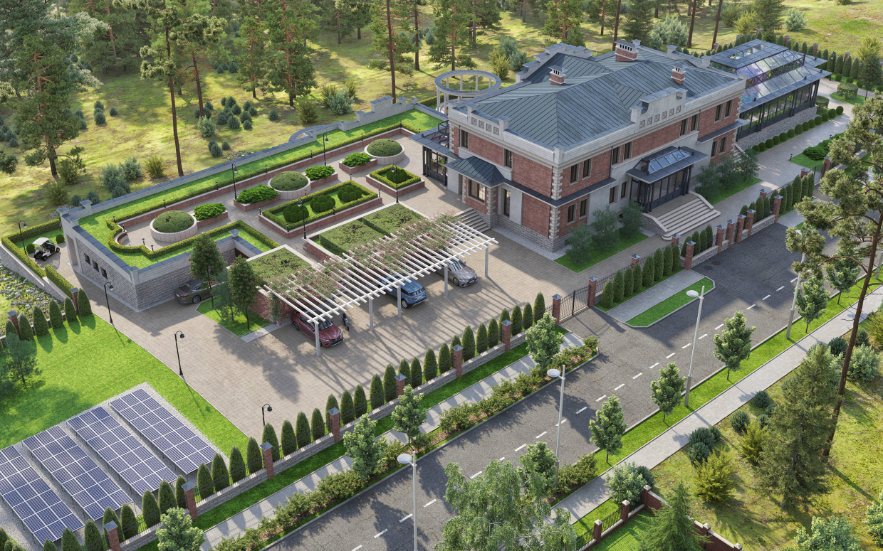 Private boutique hotel in a pine forest. in 3d max corona render image