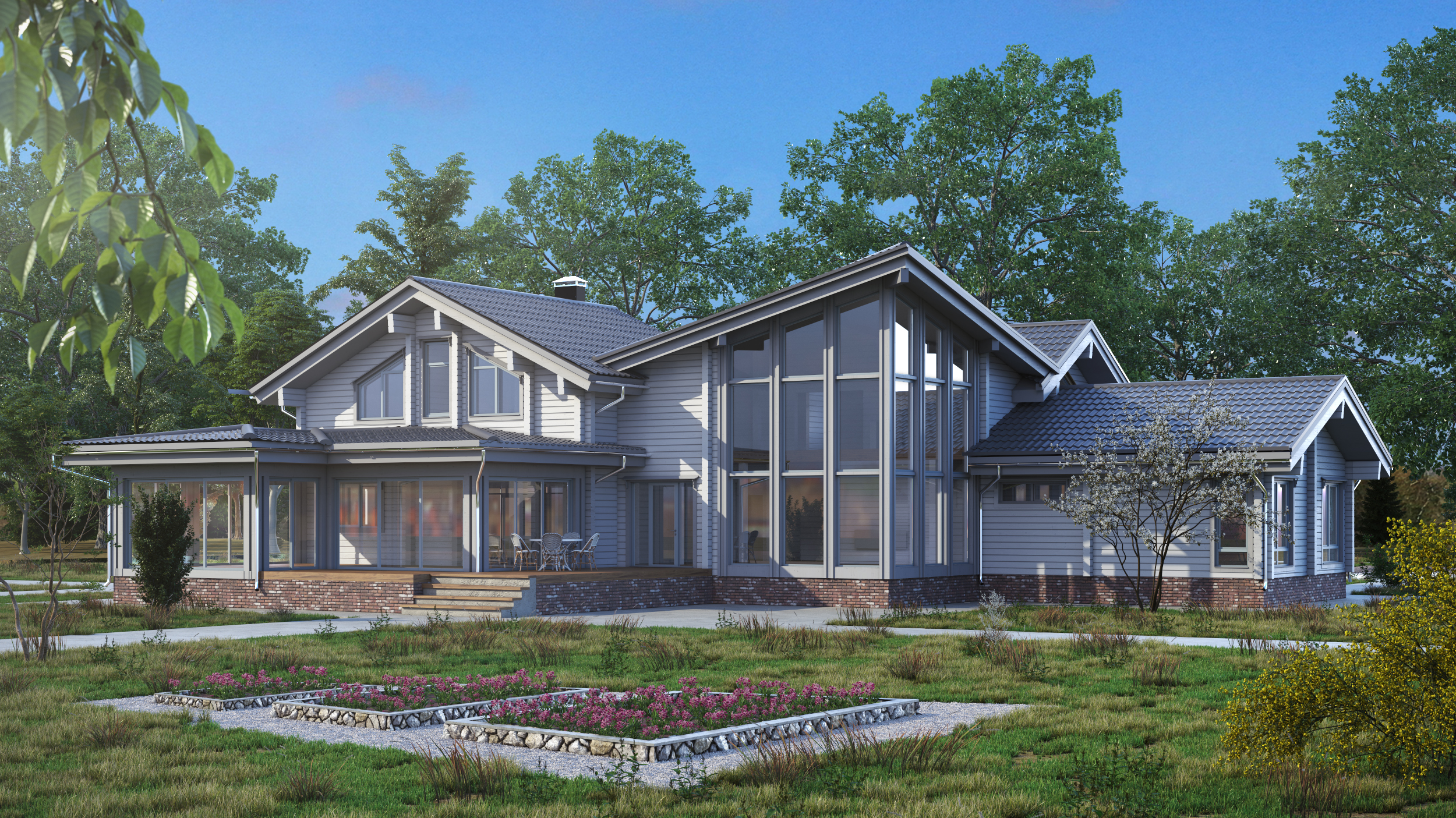 Дом из клеёного бруса в 3d max corona render изображение