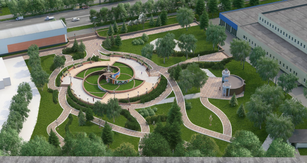 Reconstruction of the Square "Flower of Krivbass" in 3d max vray image