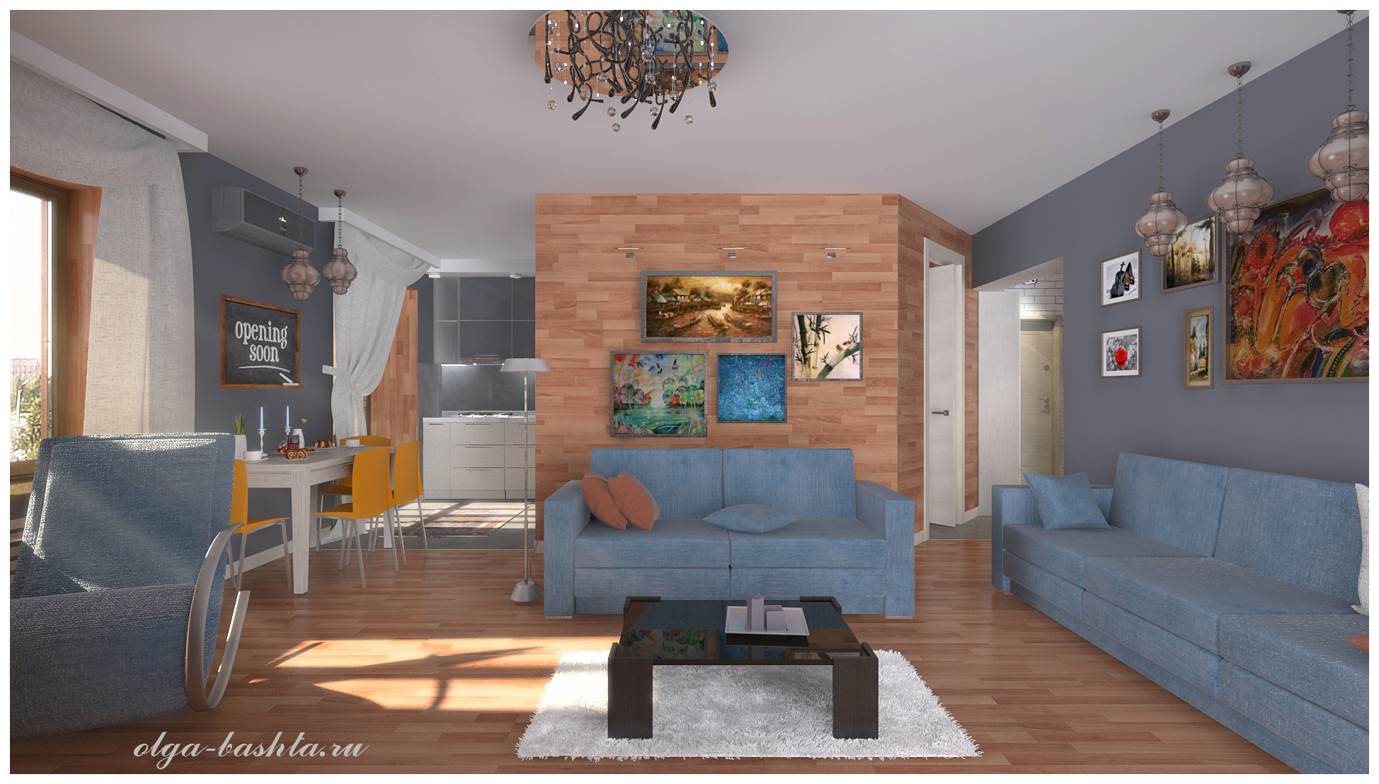 Living room with fireplace in 3d max vray 3.0 image