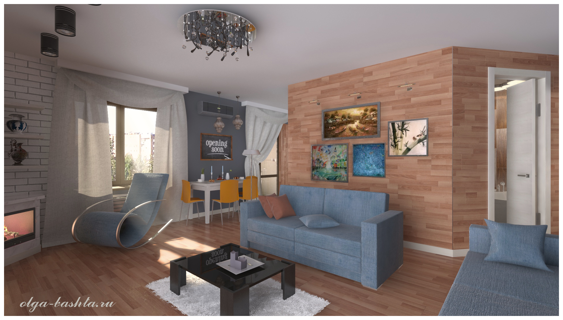 Sala de estar com lareira em 3d max vray 3.0 imagem