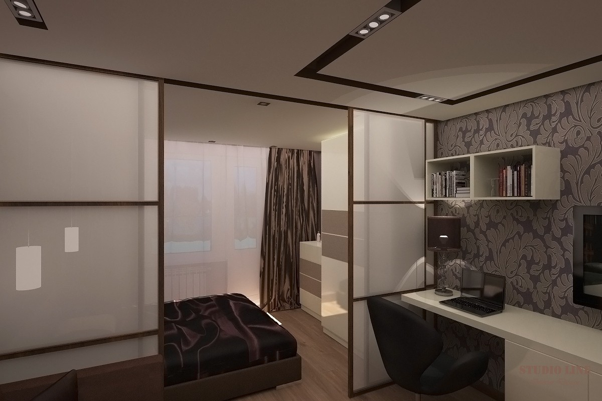 लिविंग रूम और बेडरूम (16.6 वर्ग फुट.) 3d max vray में प्रस्तुत छवि