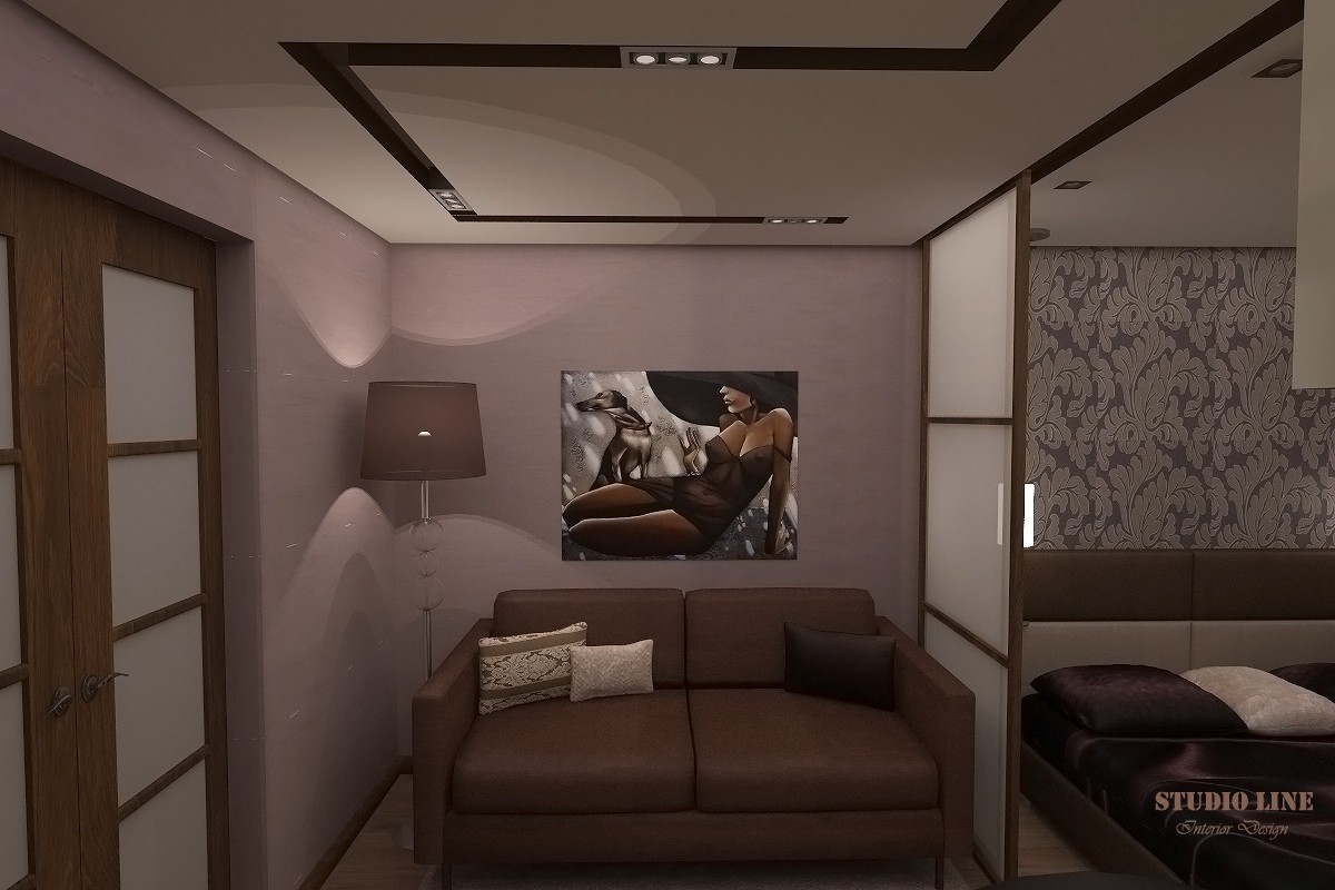 Sala de estar y dormitorio (16,6 pies cuadrados.) imagen de Sala de estar y dormitorio (16,6 pies cuadrados.) en 3d max vray