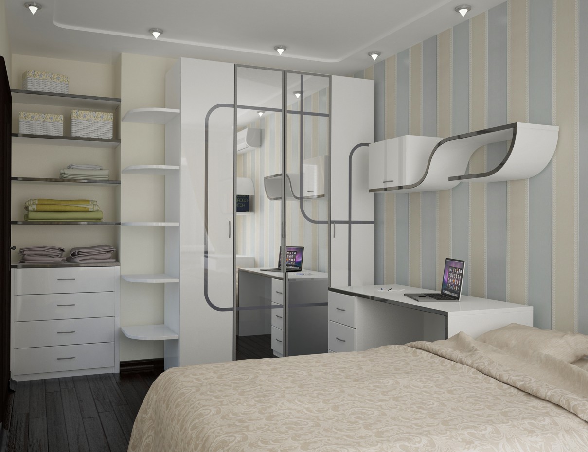The bedroom in bright colors in 3d max vray image