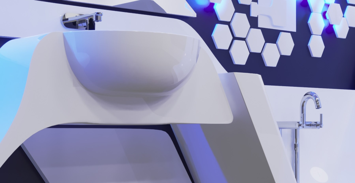 imagen de baño de estilo futurista en 3d max Corona render 8