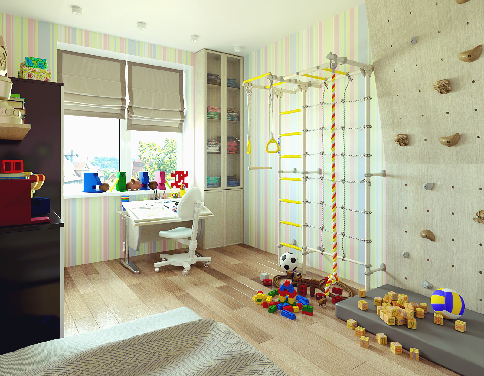 3 डी- बच्चों के कमरे का दृश्य 3d max corona render में प्रस्तुत छवि