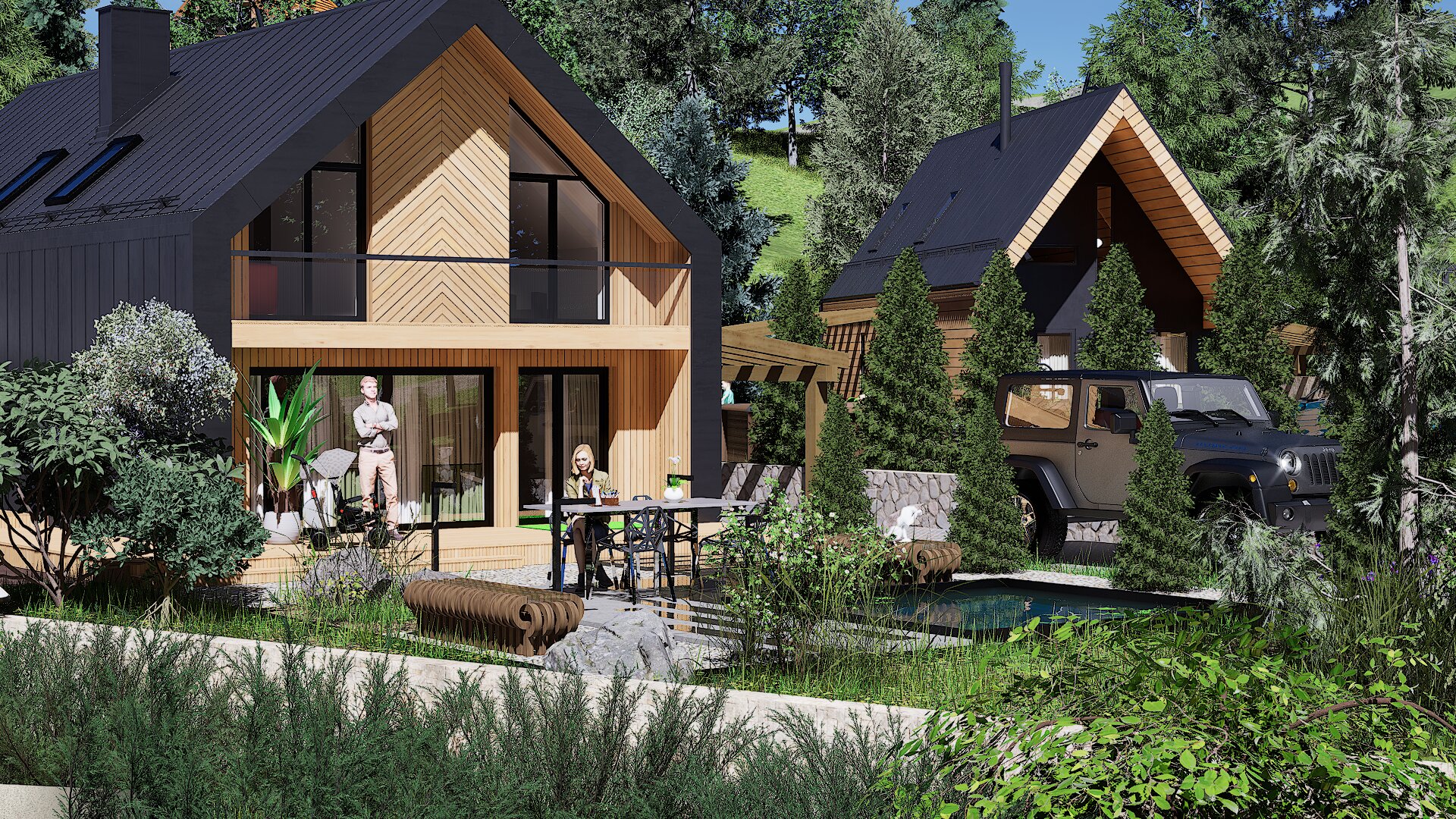 Cottage town in 3d max Standard image