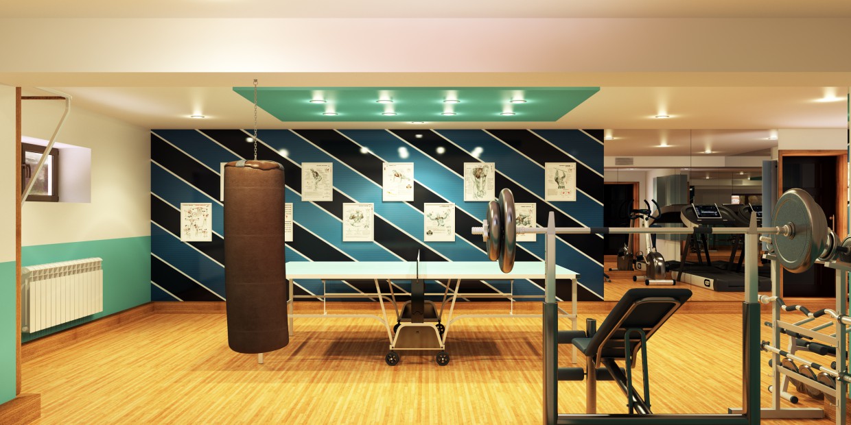 3d visualization Sports room in a basement
