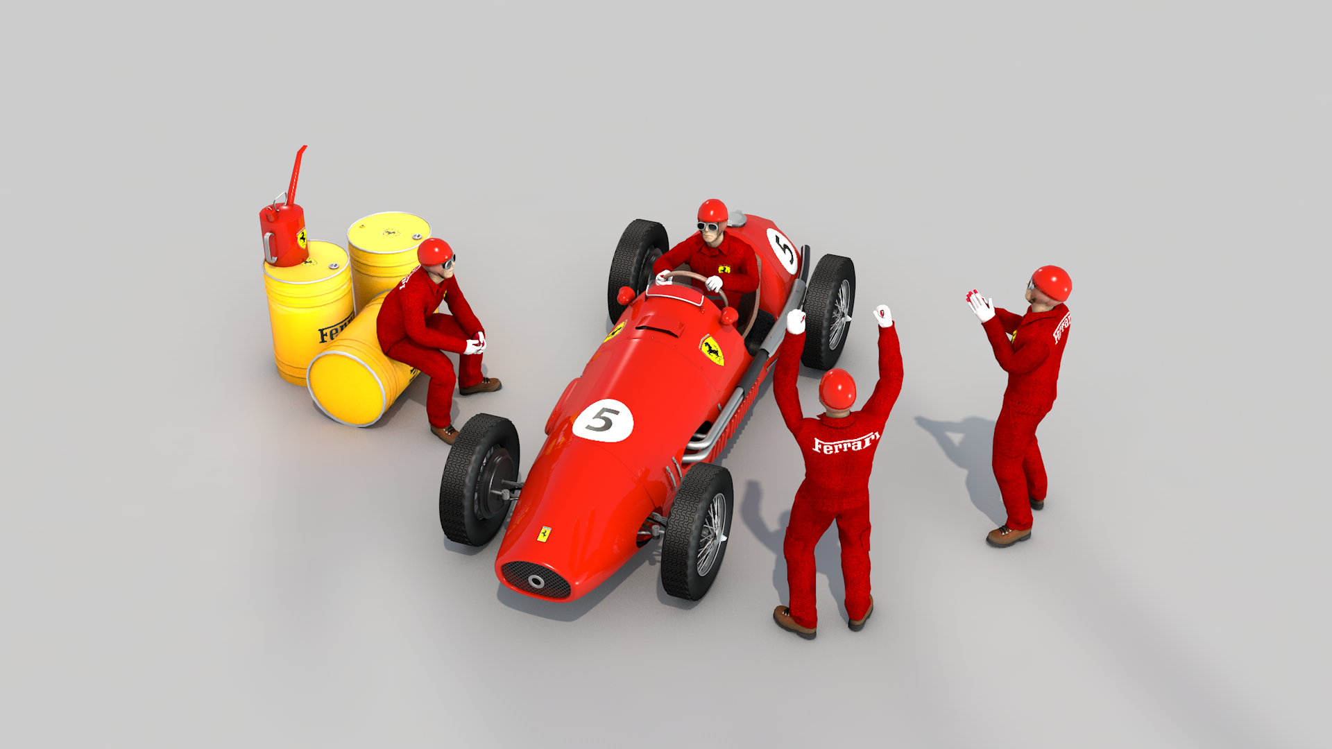 Ferrari 500 F2 1952 and Team em Cinema 4d Standard imagem