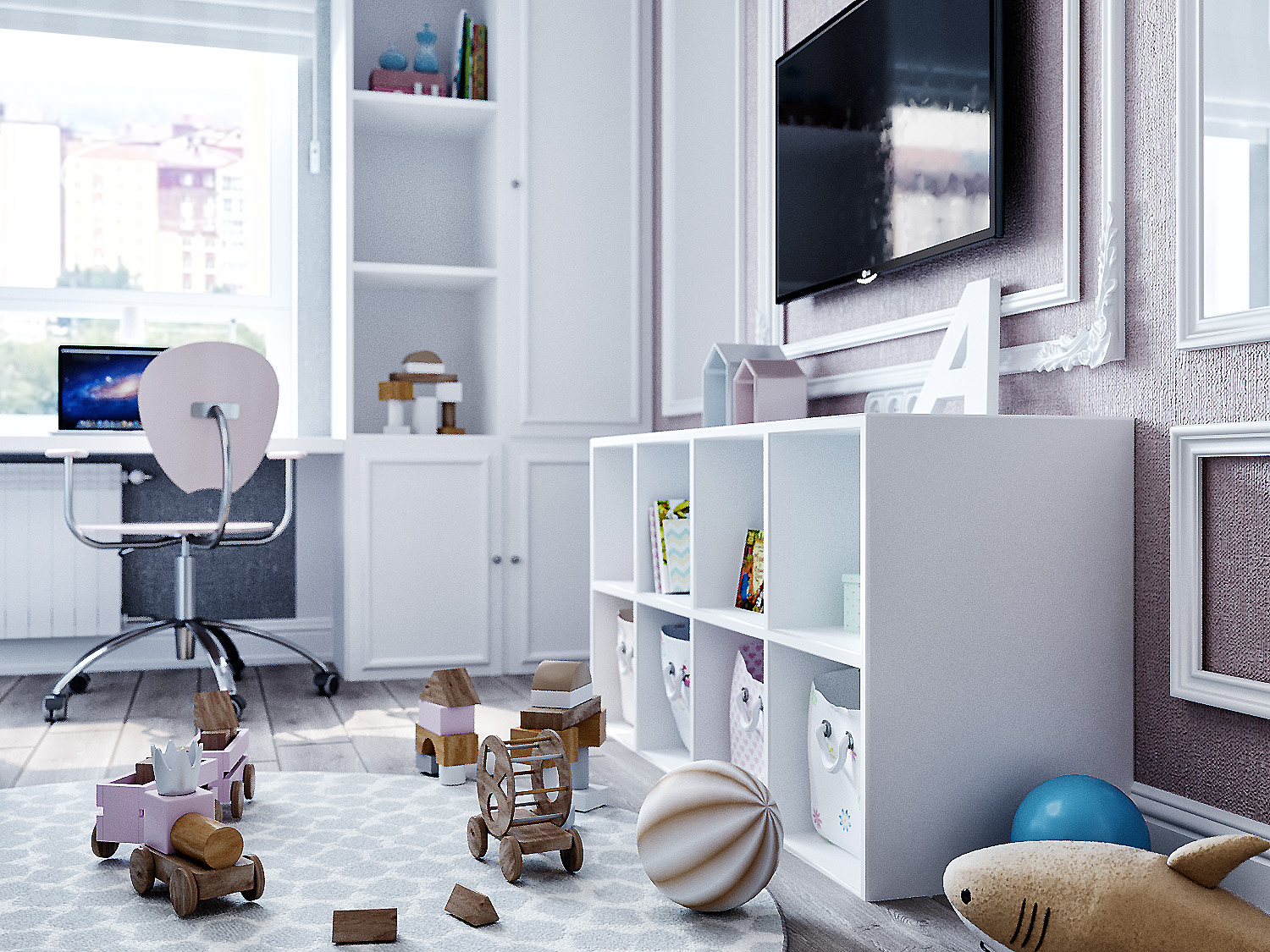 Kinderzimmer für ein kleines Mädchen in 3d max corona render Bild