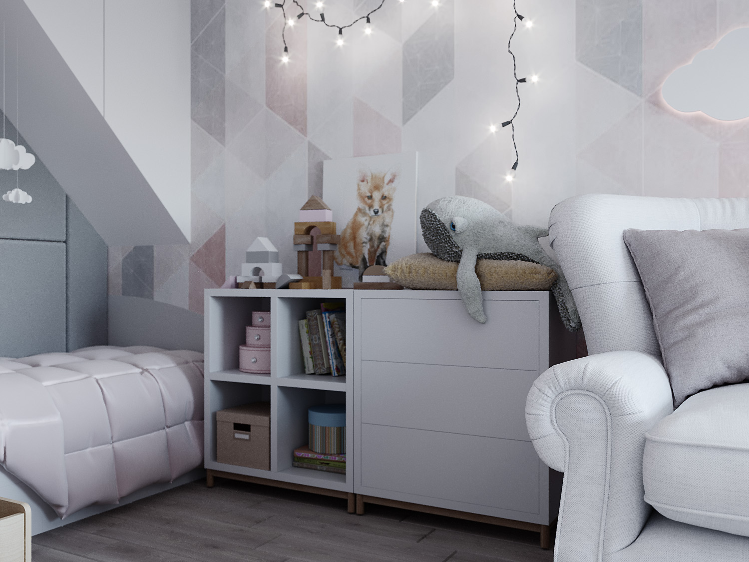 Детская комната для маленькой девочки в 3d max corona render изображение