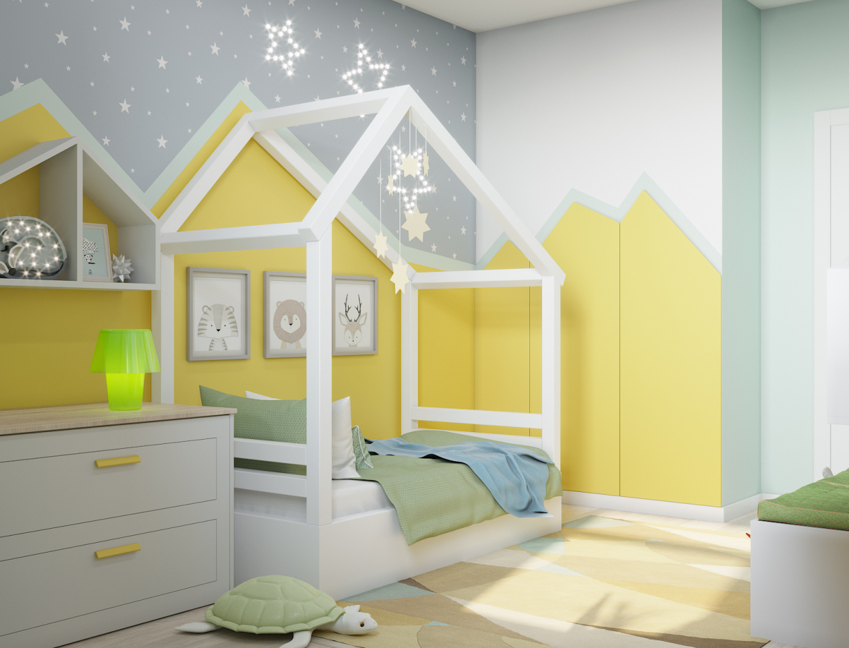 Children's room with zigzags in 3d max corona render image