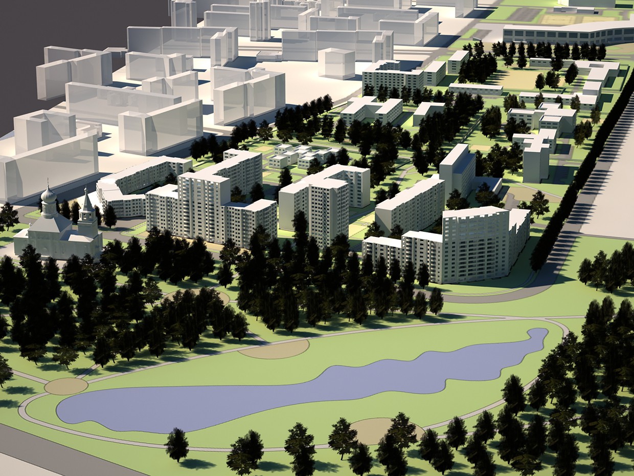 Project of reconstruction of the neighborhood in 3d max vray image