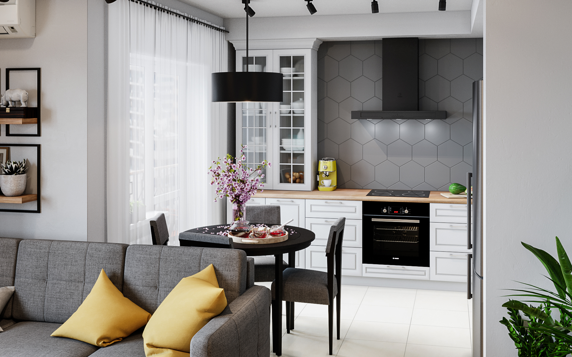 Кухня-гостиная в 3d max corona render изображение