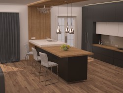 Küche mit Wohnzimmer kombiniert