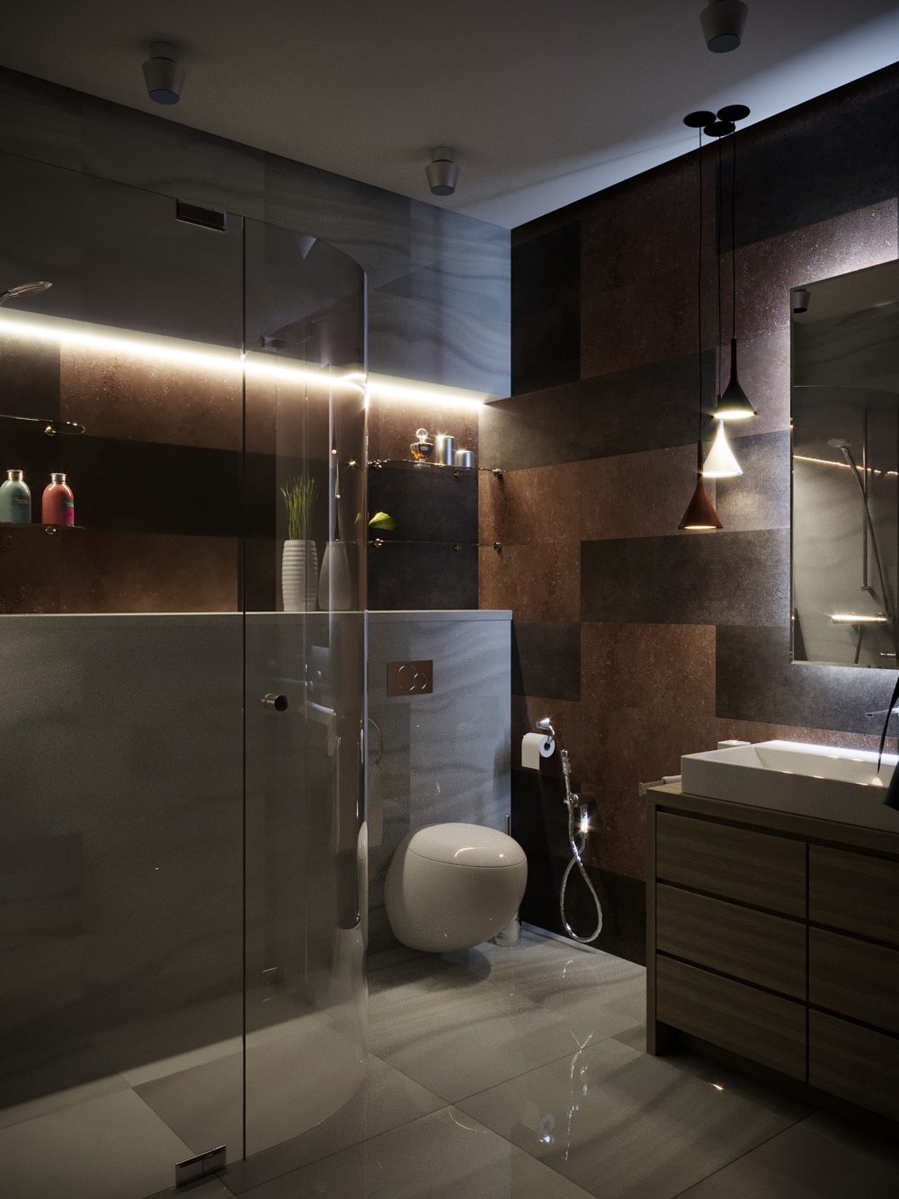 स्नान और ड्रेसिंग रूम 3d max corona render में प्रस्तुत छवि