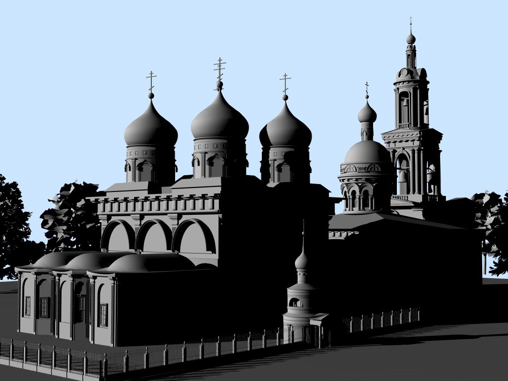 3d reconstruction of St. Basil's Cathedral and Trinity Church in Cinema 4d vray image