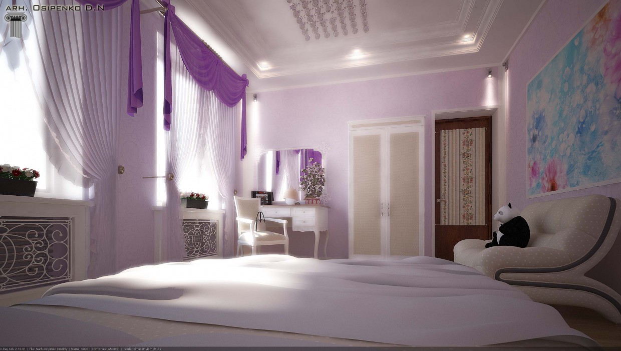 Bedroom for a girl in 3d max vray image