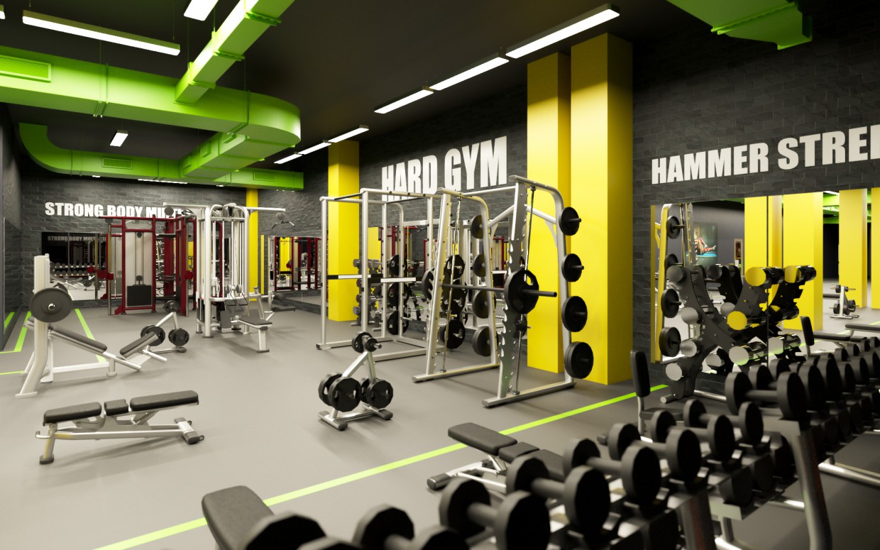 Fitness club in Cinema 4d corona render image