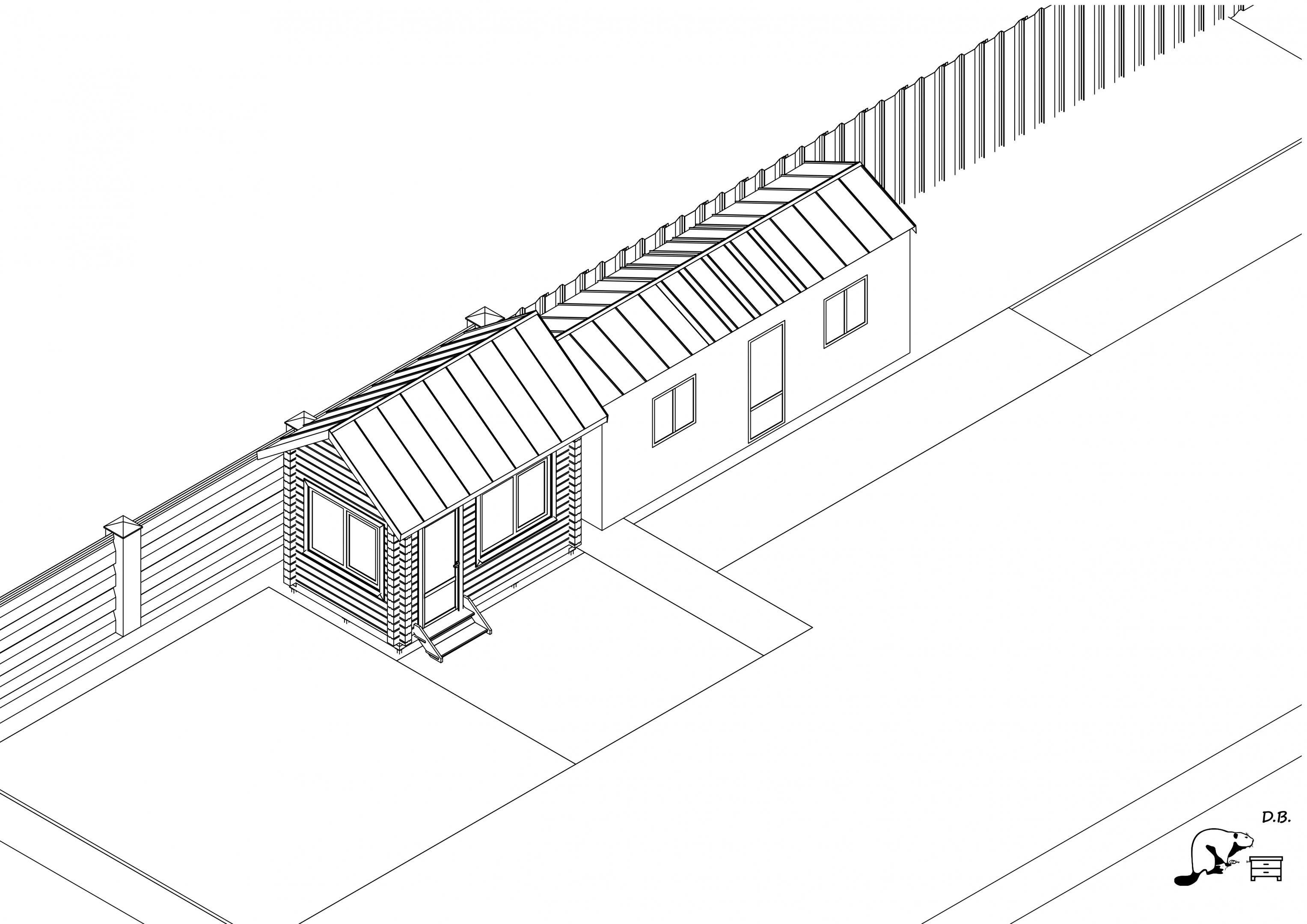 Casa in giardino centro h3.9x4x2.5 m in 3d max corona render immagine