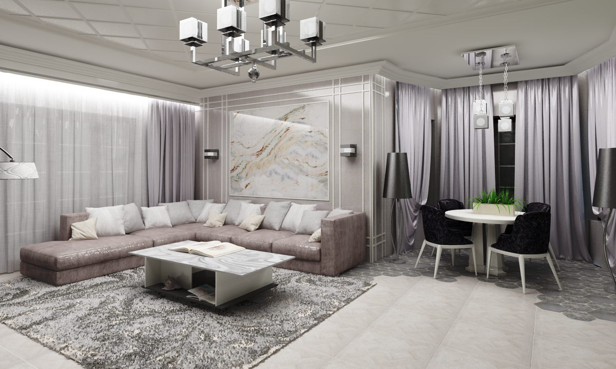 Kitchen-living room in Neoclassic style in 3d max vray 3.0 image