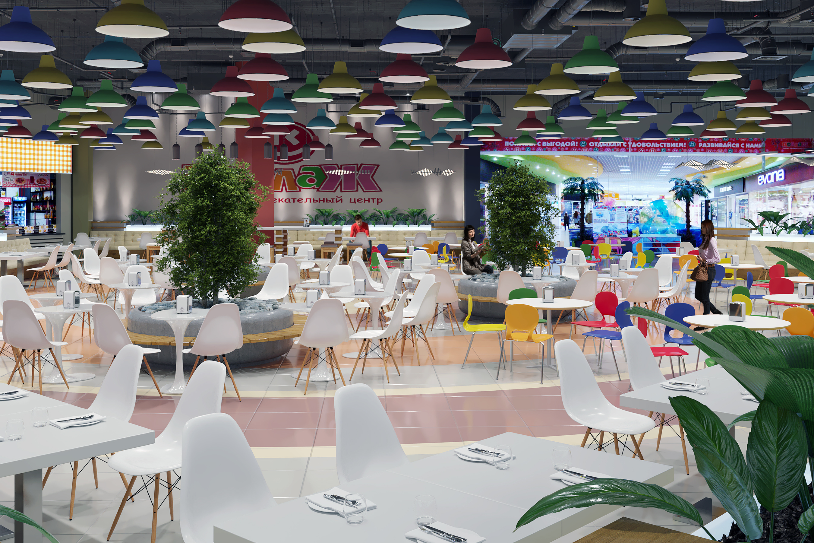 Foodcourt in mall "Kollaz" in 3d max corona render image