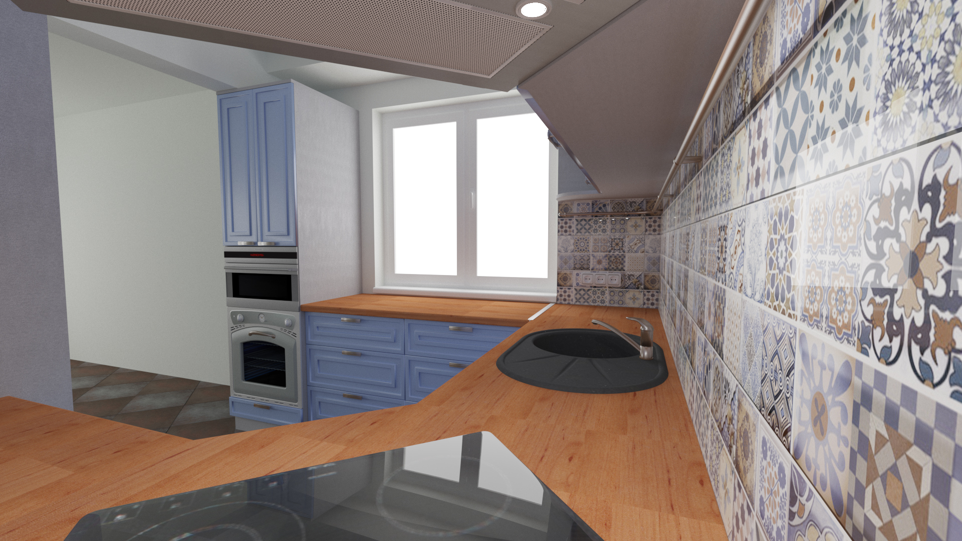 Kitchen in a private house in 3d max corona render image