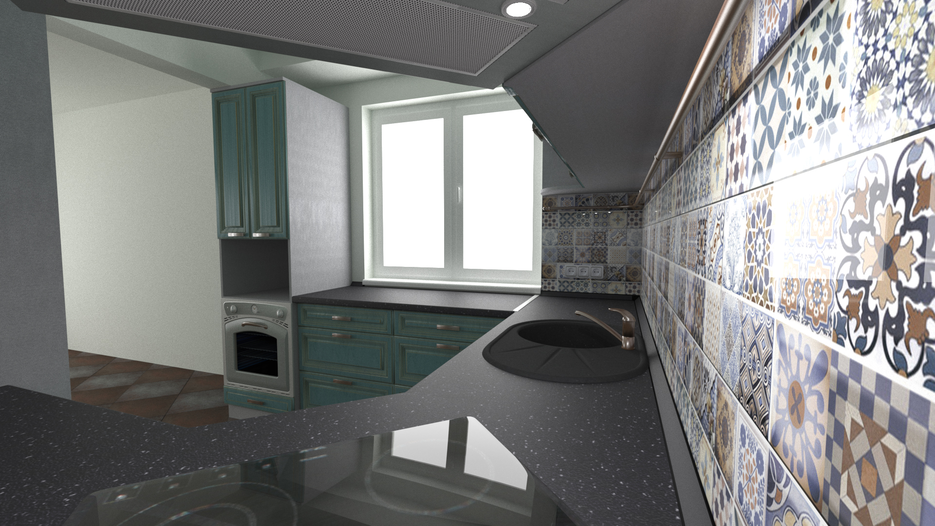 घर chasnom में रसोई 3d max corona render में प्रस्तुत छवि