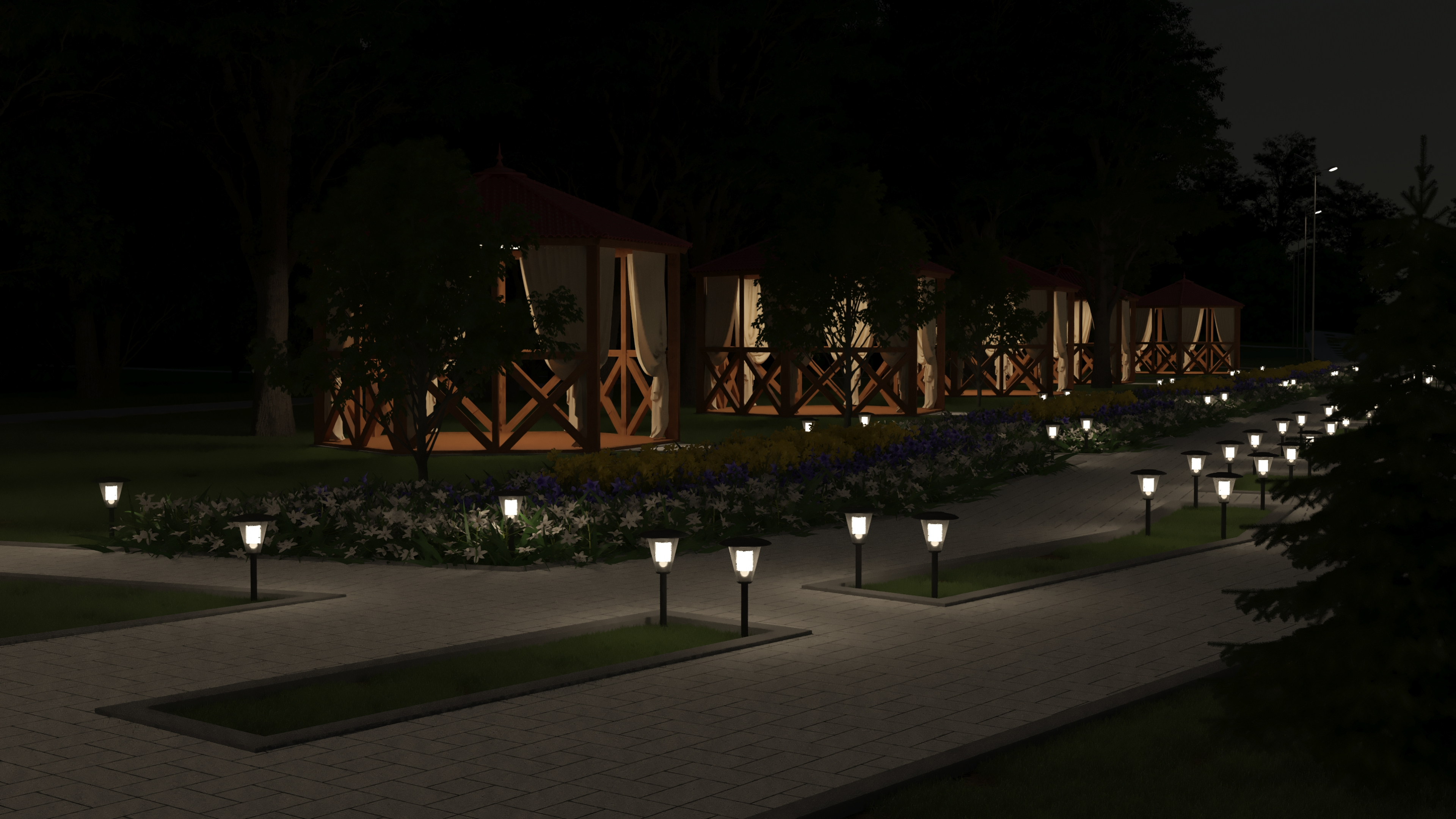 Pavilions in the park in 3d max corona render image