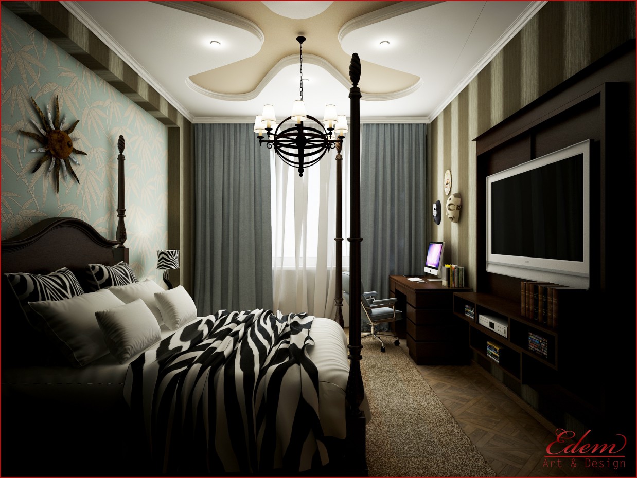 African style bedroom in 3d max vray image