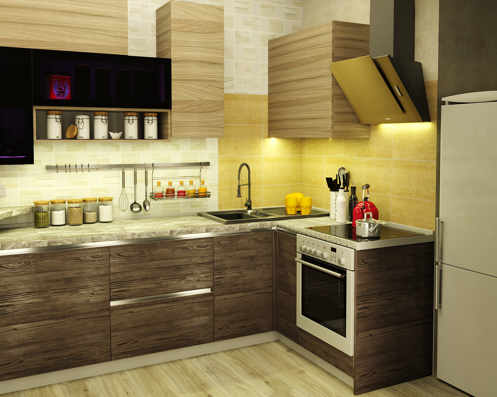 Cozinha de canto em 3d max corona render imagem