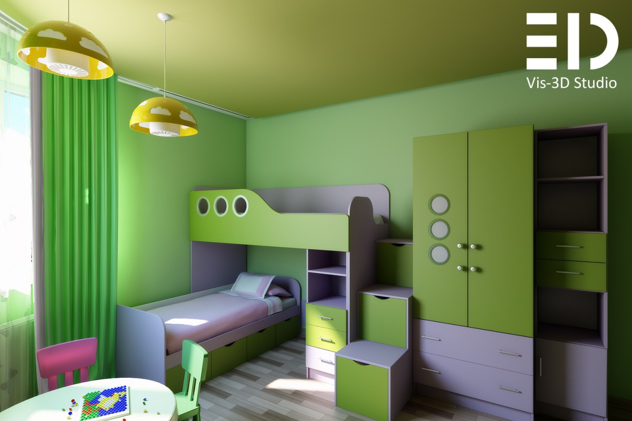 Visualização de um quarto de criança em 3d max vray imagem