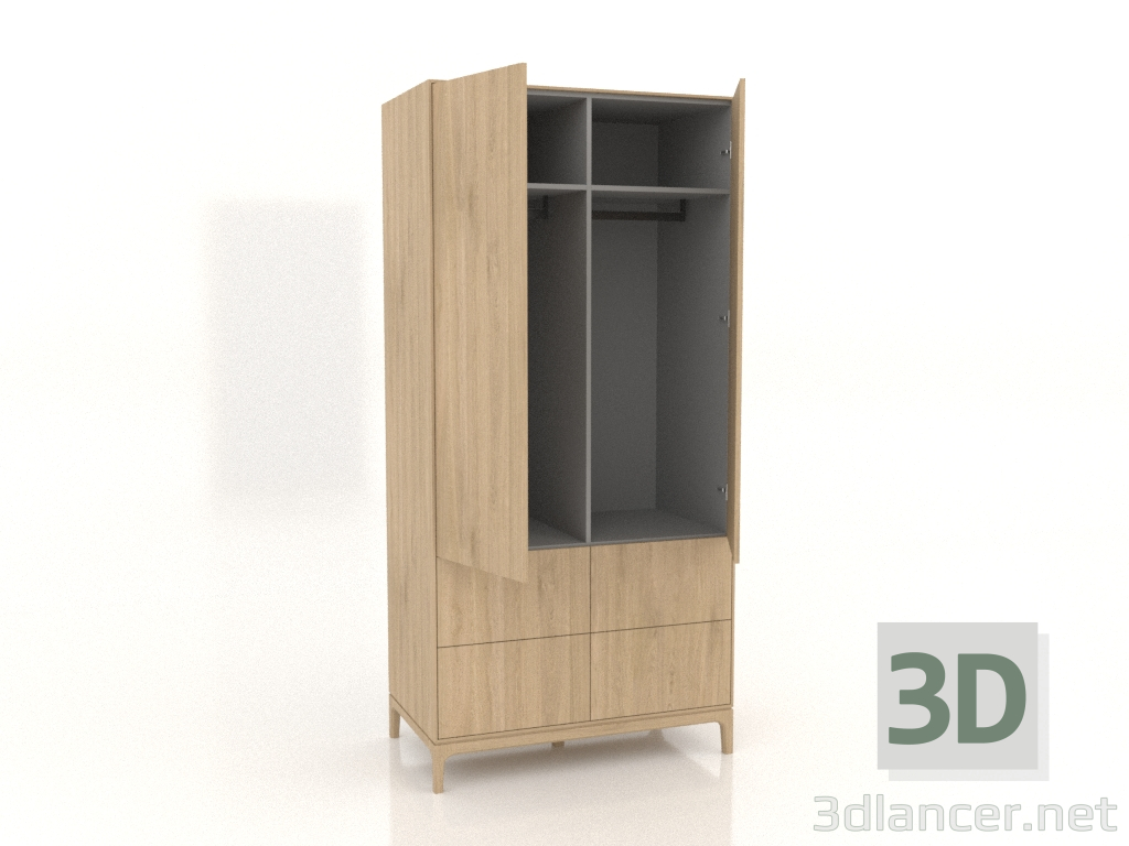 3D Modell Kleiderschrank FARGO 1050x600x2200 mm (Eiche hell, 2 Türen, 4 Schubladen, offen) - Vorschau