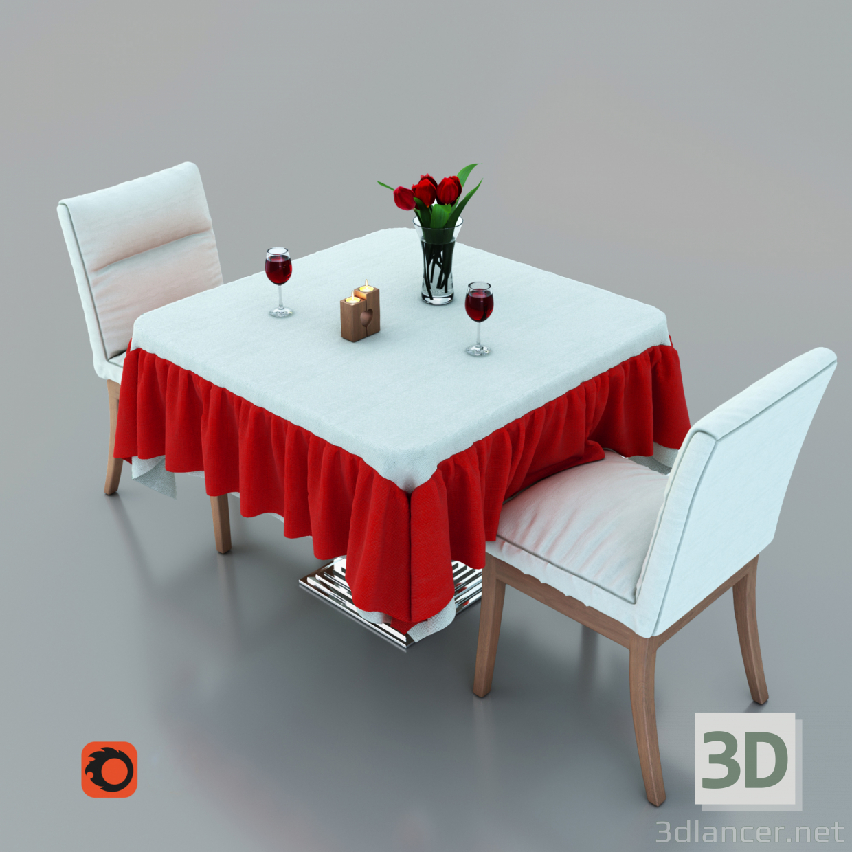 Restaurant-Tisch mit zwei Stühlen 3D-Modell kaufen - Rendern