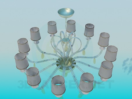 modello 3D Ampio Lampadario con vetro circolare - anteprima