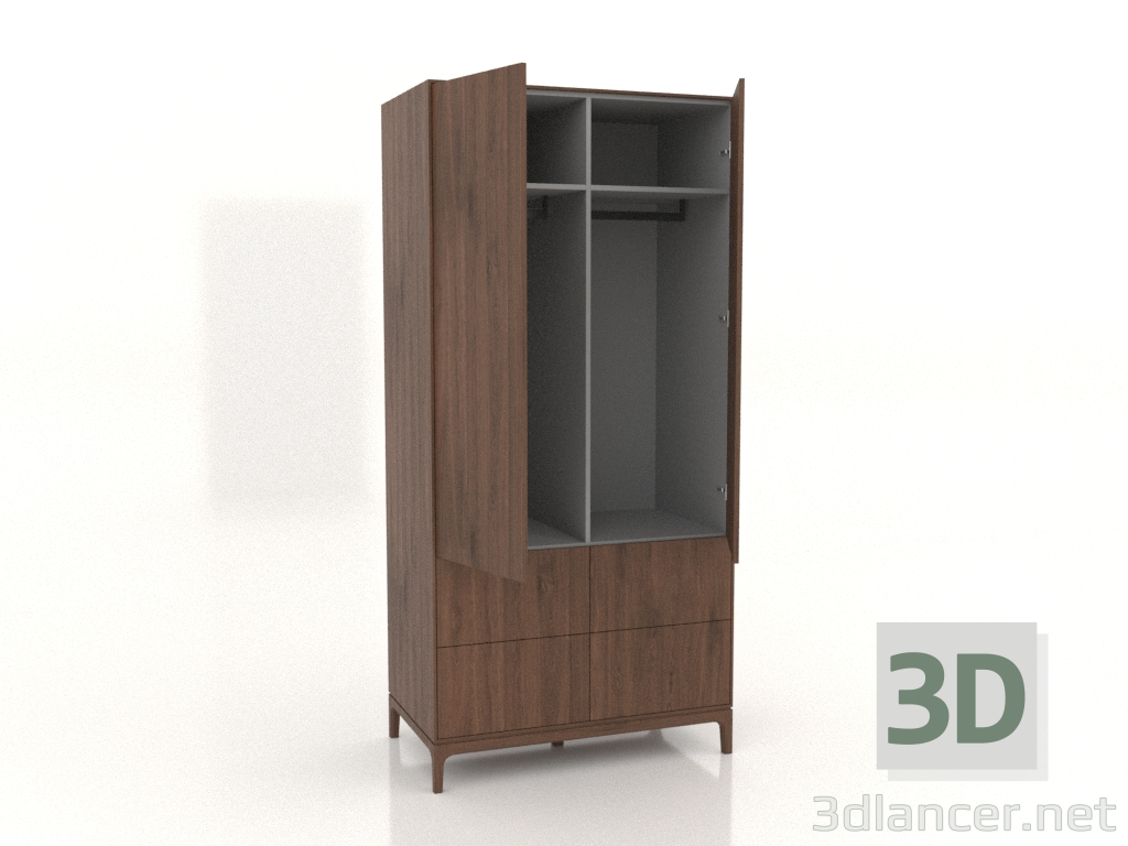 3D modeli Gardırop FARGO 1050x600x2200 mm (tütün meşesi, 2 kapı, 4 çekmece, açık) - önizleme