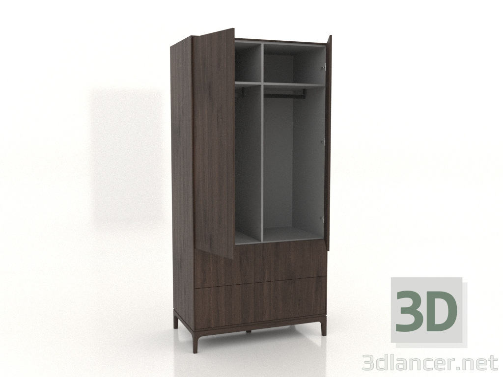 3D Modell Kleiderschrank FARGO 1050x600x2200 mm (Eiche dunkel, 2 Türen, 4 Schubladen, offen) - Vorschau