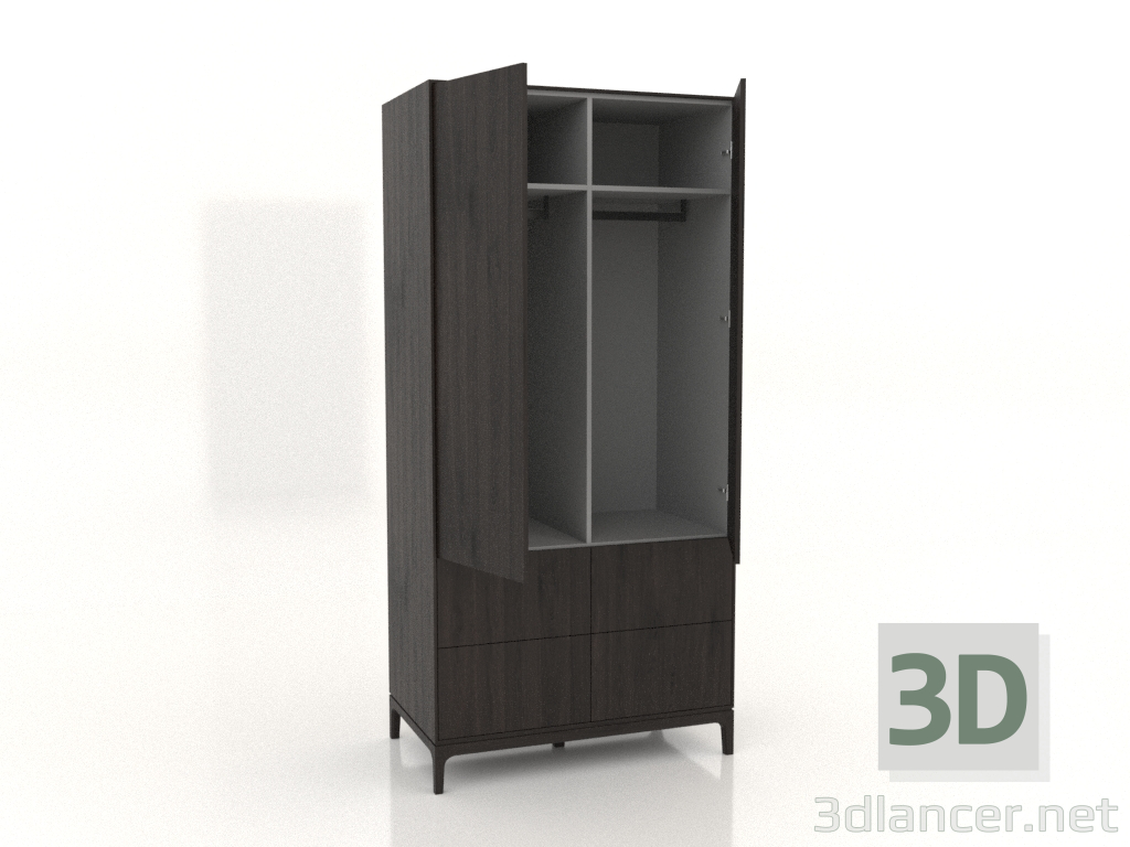 3D Modell Kleiderschrank FARGO 1050x600x2200 mm (Wenge-Eiche, 2 Türen, 4 Schubladen, offen) - Vorschau