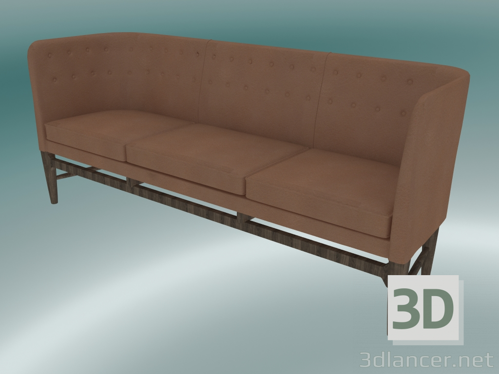 3d model Triple sofá Mayor (AJ5, A 82cm, 62x200cm, Roble engrasado ahumado, Cuero - Seda Cognac) - vista previa